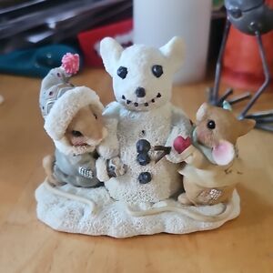 Enesco Festive Mouse and Snowman Figurine